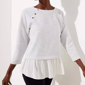 LOFT light gray mixed media long sleeves Layered Women's Top blouse Sz M‎